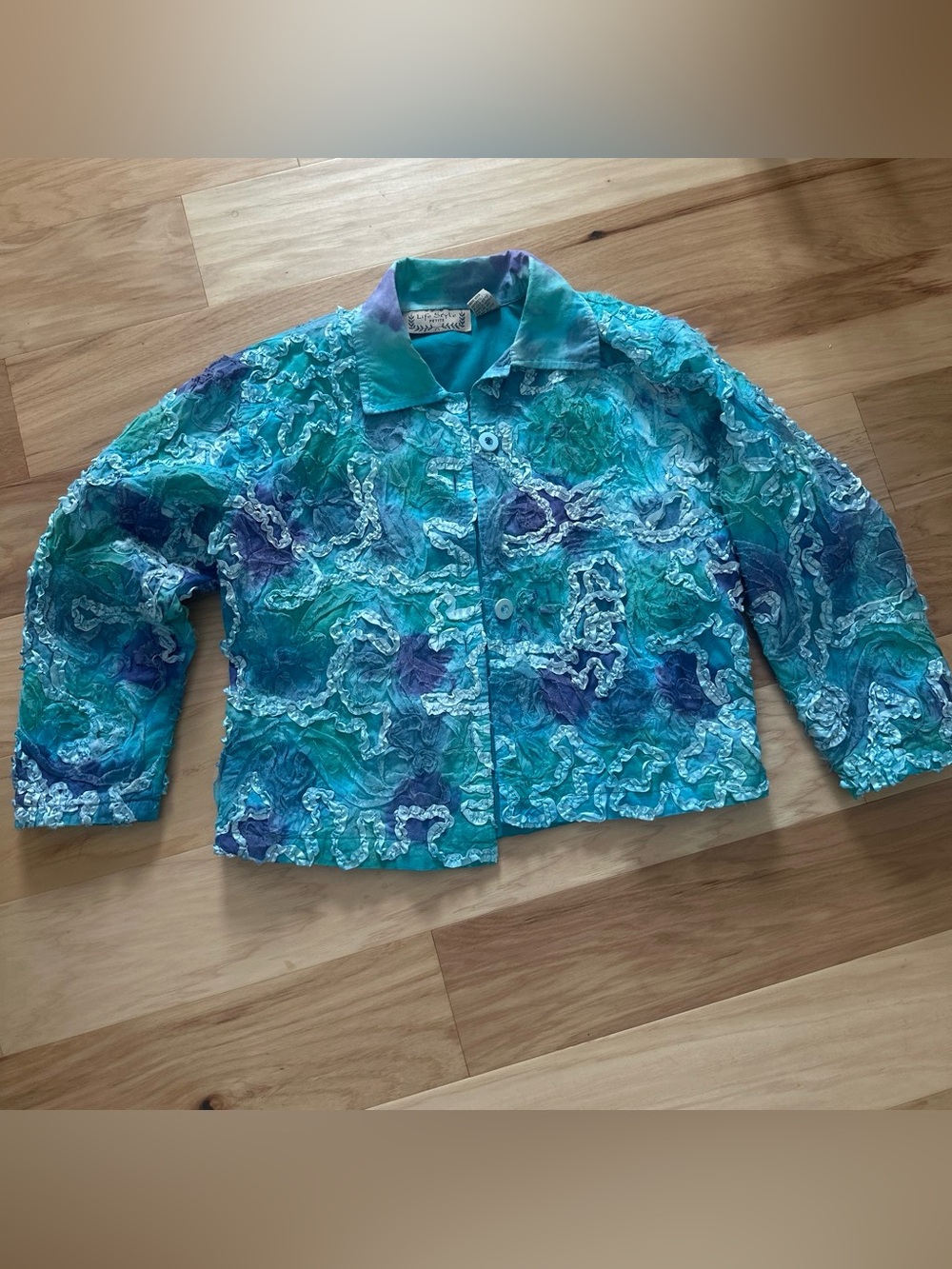 Turquoise & Teal Tie Dye Textured Button-Front Women's Jacket
